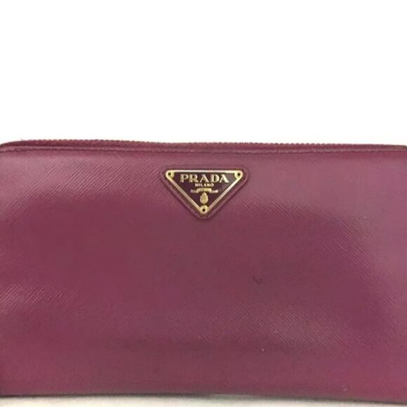 AUTHENTIC PRADA PURPLE/RED SAFFIANO LEATHER ZIP AROUND WALLET - Picture 1 of 7